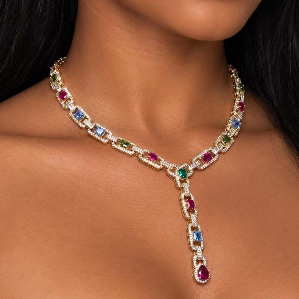 Multi-colored gemstone necklace with diamonds and a pendant 17inch